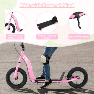 Kids Scooter Youth Kick Scooter with Adjustable Height Handlebar 12-Inch Inflatable Wheels-Pink view 8