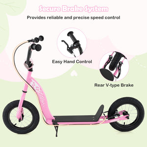 Kids Scooter Youth Kick Scooter with Adjustable Height Handlebar 12-Inch Inflatable Wheels-Pink view 9
