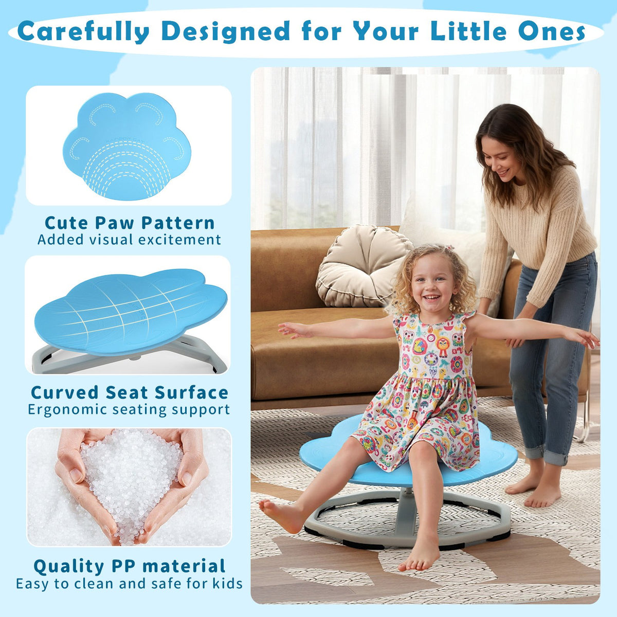 Kids Sensory Swivel Chair Cat Claw 360° Spinning Chair with Non-Slip Metal Base-Blue view 9