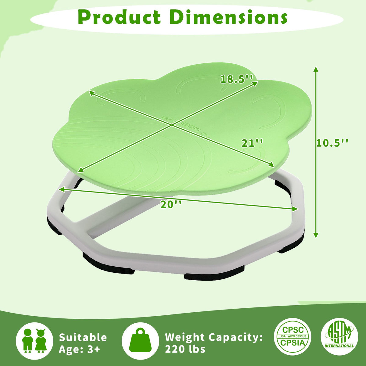 Kids Sensory Swivel Chair Cat Claw 360° Spinning Chair with Non-Slip Metal Base-Green view 5