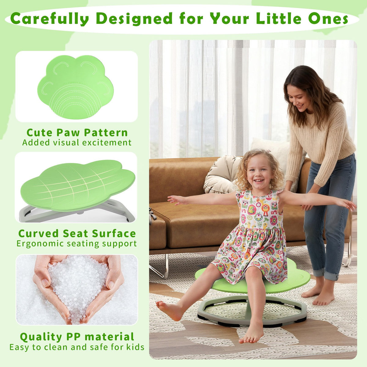 Kids Sensory Swivel Chair Cat Claw 360° Spinning Chair with Non-Slip Metal Base-Green view 7