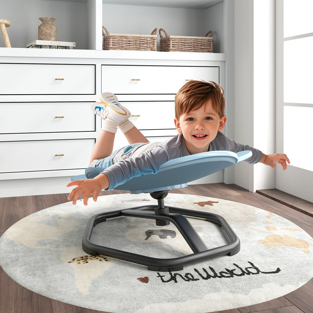 Kids Sensory Swivel Chair Elephant 360° Spinning Chair with Non-Slip Metal Base-Blue view 3