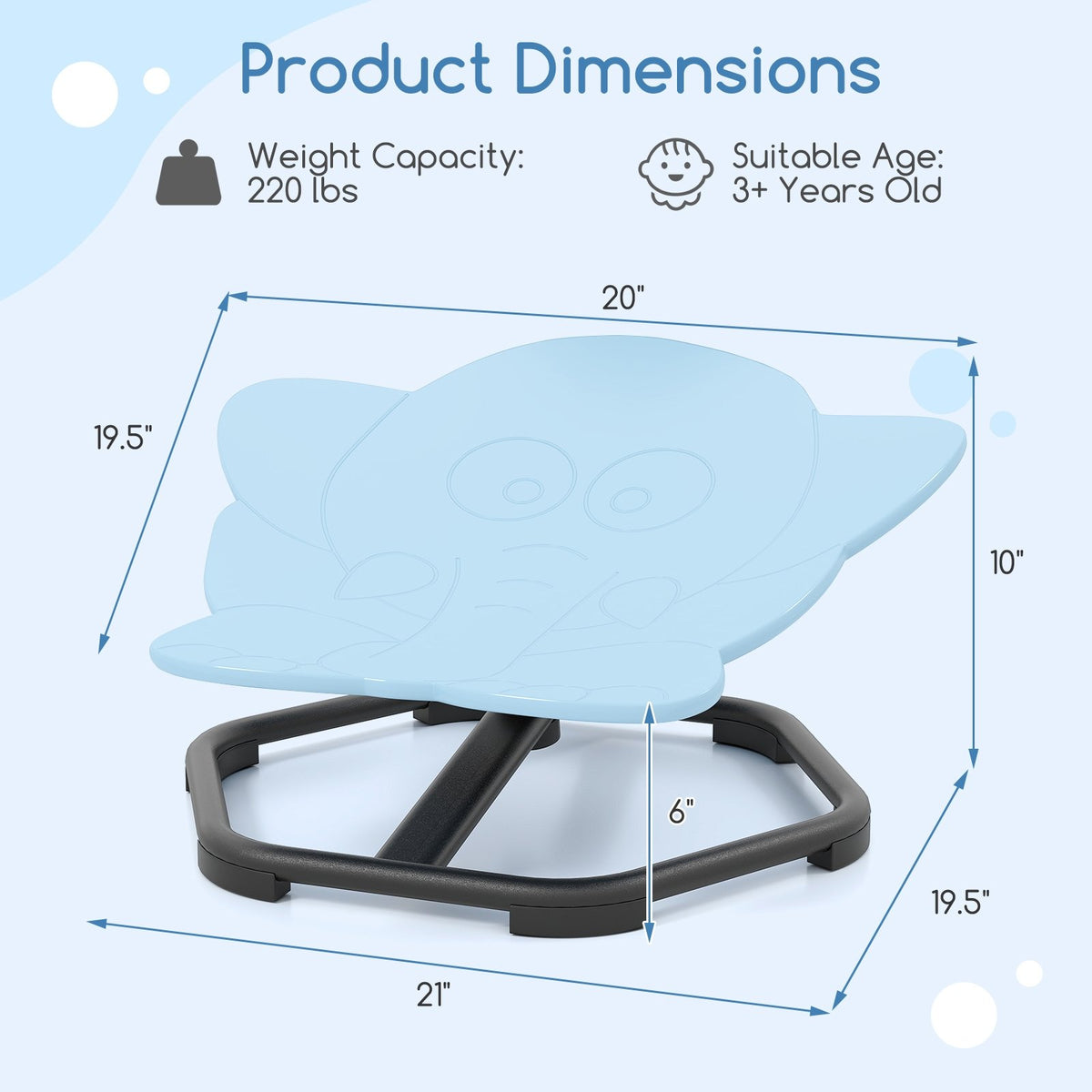 Kids Sensory Swivel Chair Elephant 360° Spinning Chair with Non-Slip Metal Base-Blue view 5