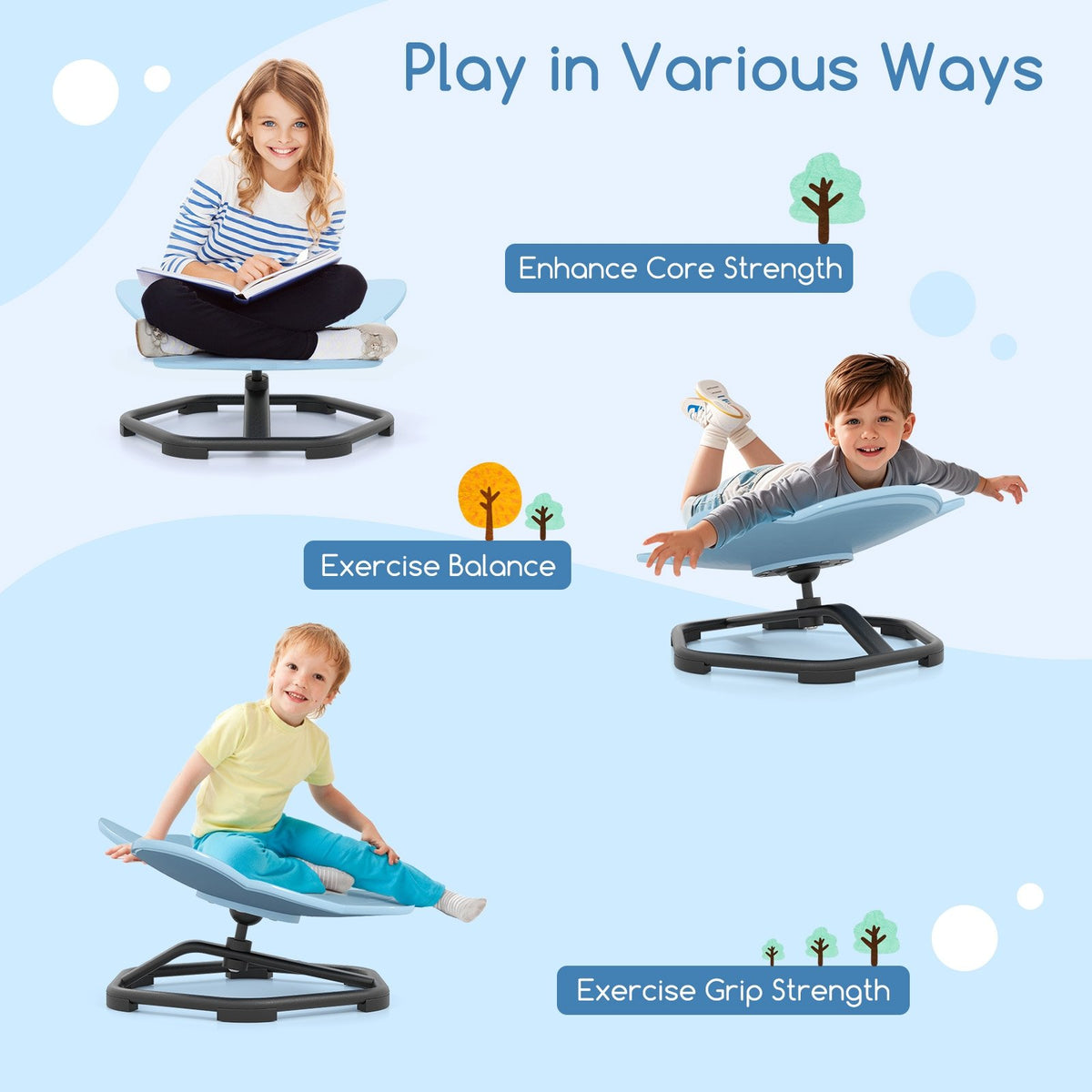 Kids Sensory Swivel Chair Elephant 360° Spinning Chair with Non-Slip Metal Base-Blue view 6