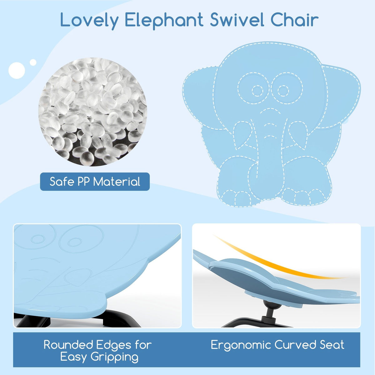 Kids Sensory Swivel Chair Elephant 360° Spinning Chair with Non-Slip Metal Base-Blue view 8