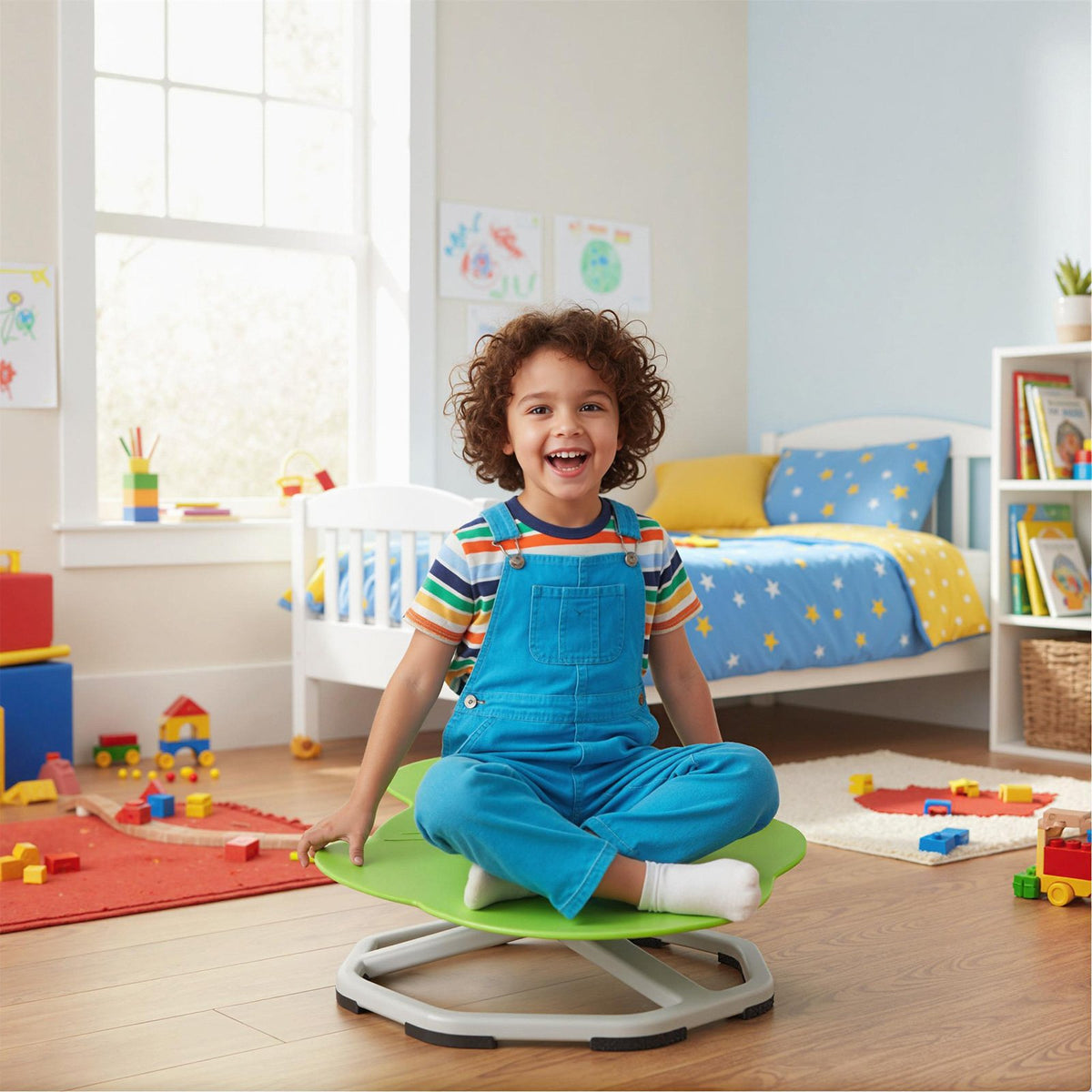 Kids Sensory Swivel Chair Elephant 360° Spinning Chair with Non-Slip Metal Base-Green view 2