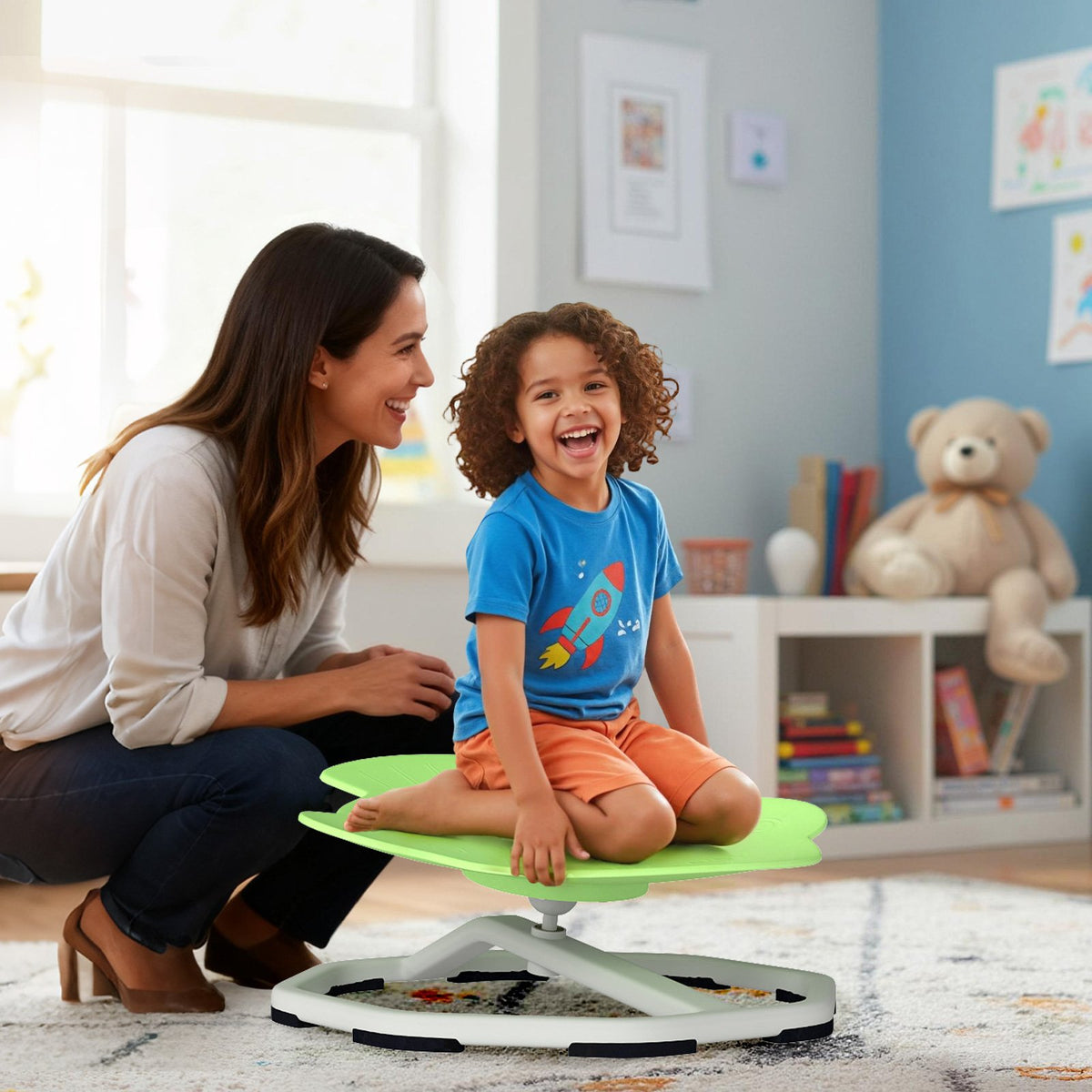 Kids Sensory Swivel Chair Elephant 360° Spinning Chair with Non-Slip Metal Base-Green view 3