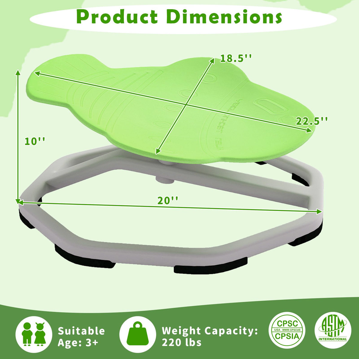 Kids Sensory Swivel Chair Elephant 360° Spinning Chair with Non-Slip Metal Base-Green view 5
