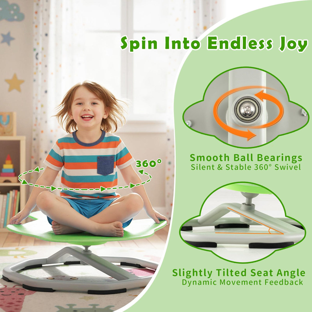 Kids Sensory Swivel Chair Elephant 360° Spinning Chair with Non-Slip Metal Base-Green view 8
