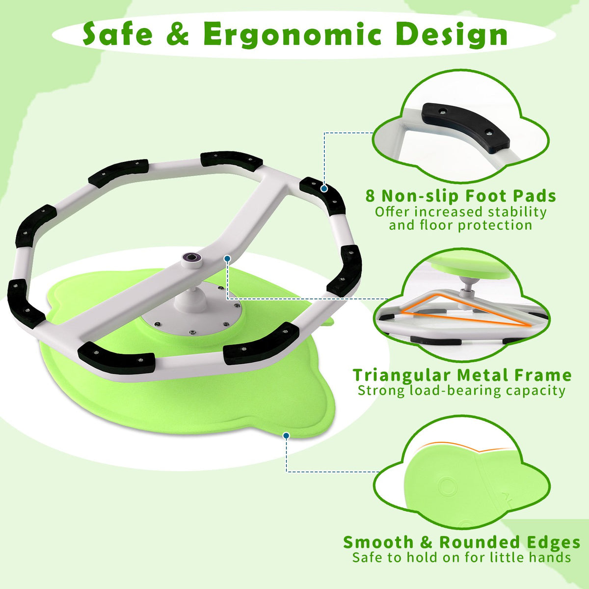 Kids Sensory Swivel Chair Elephant 360° Spinning Chair with Non-Slip Metal Base-Green view 9