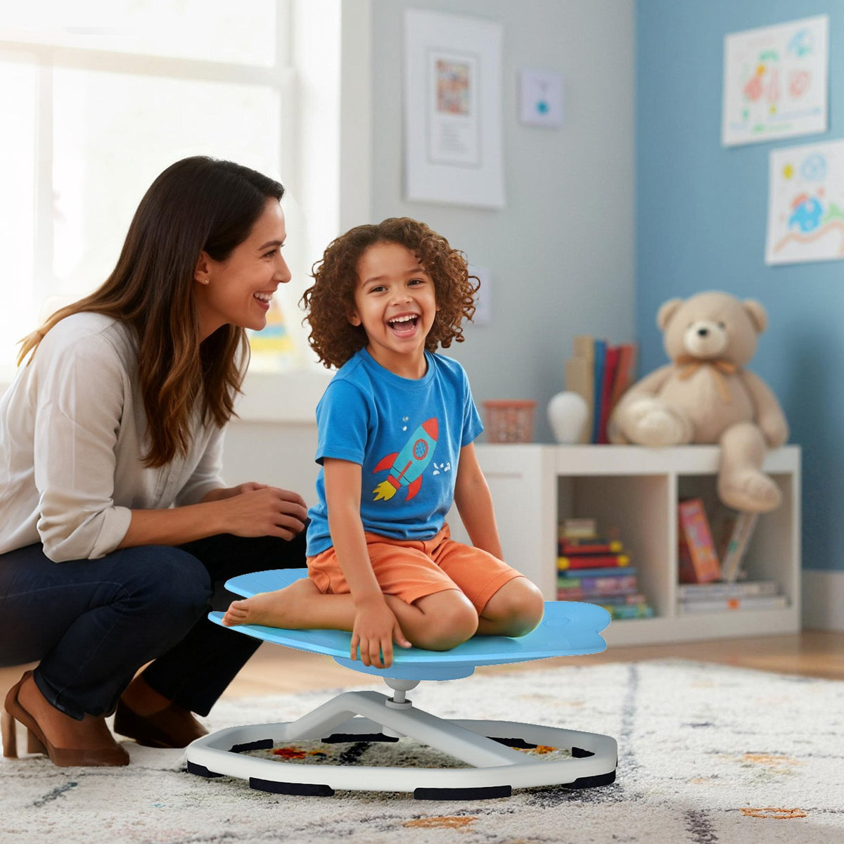 Kids Sensory Swivel Chair Elephant 360° Spinning Chair with Non-Slip Metal Base-Light Blue view 3