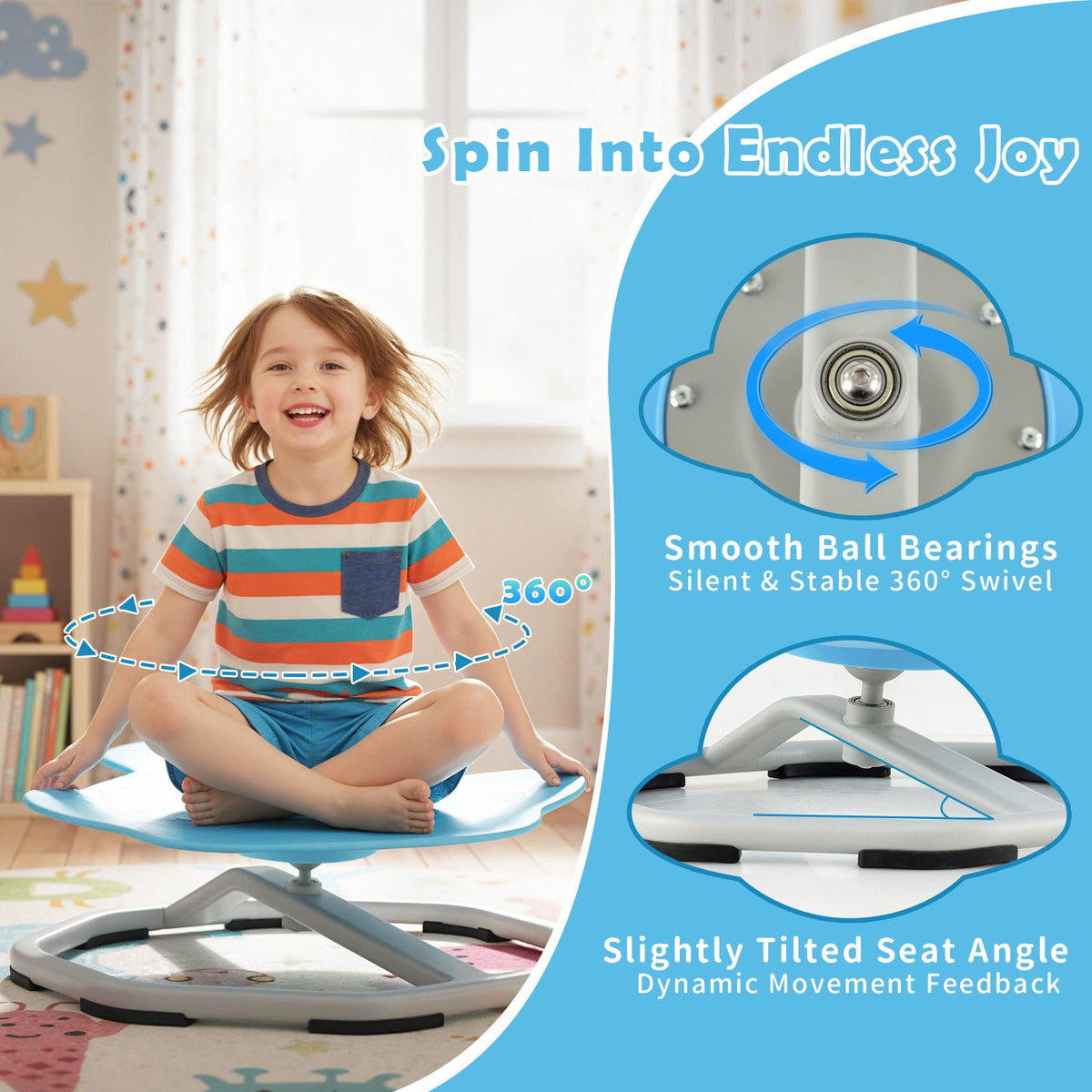 Kids Sensory Swivel Chair Elephant 360° Spinning Chair with Non-Slip Metal Base-Light Blue view 8