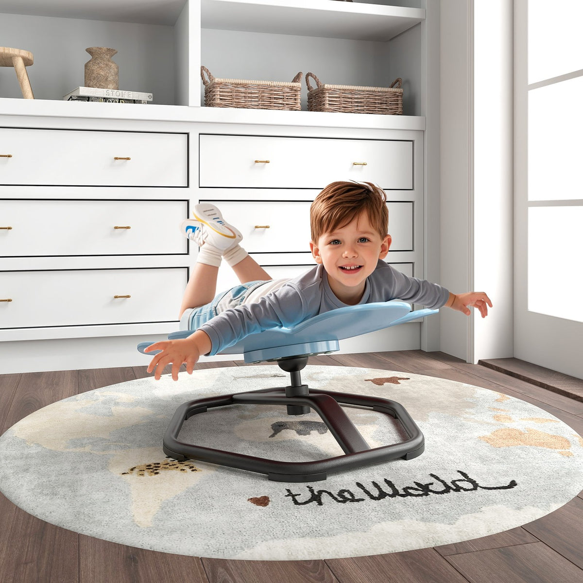 Kids Sensory Swivel Chair Elephant Petal 360° Spinning Chair-Blue view 3