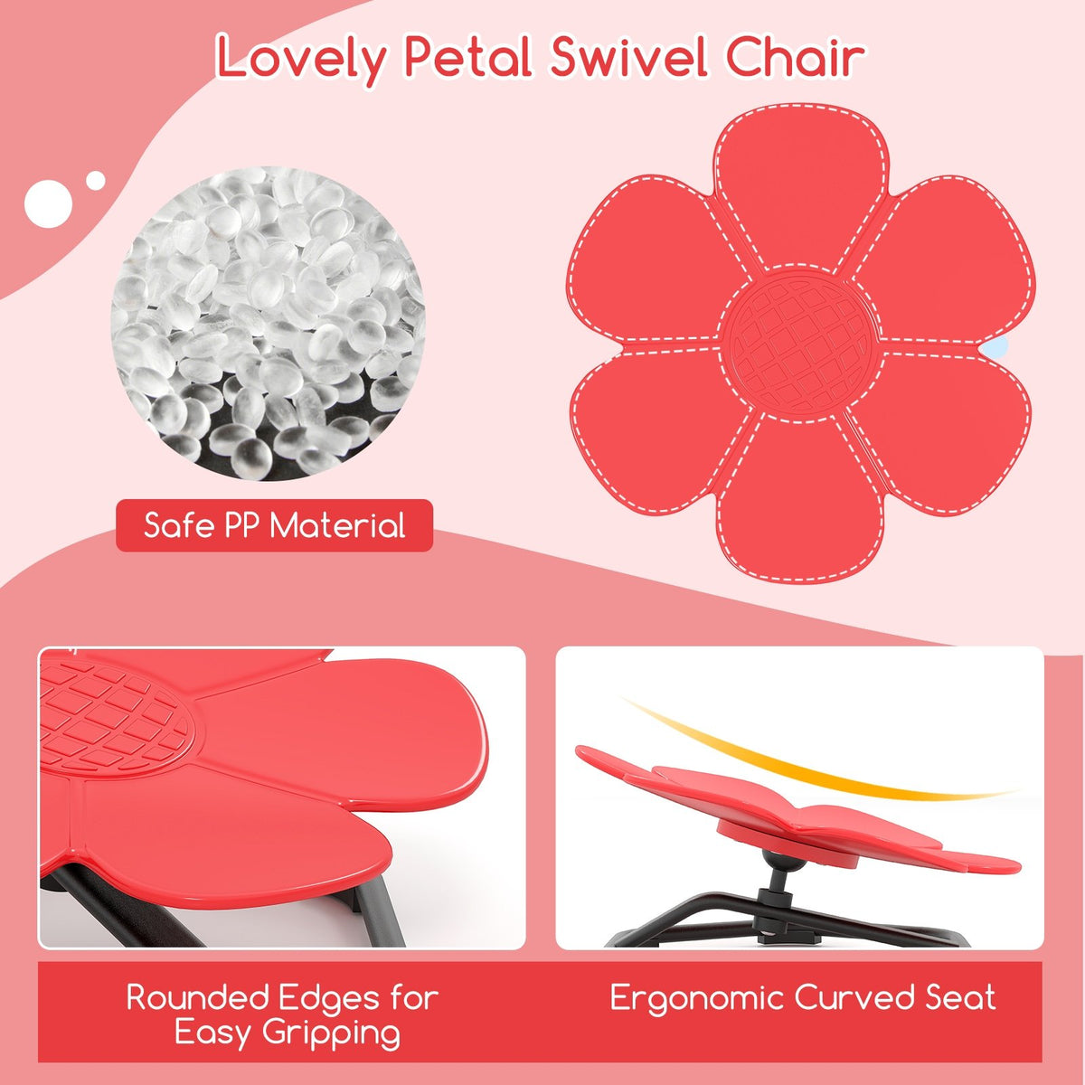 Kids Sensory Swivel Chair Elephant Petal 360° Spinning Chair-Red view 8
