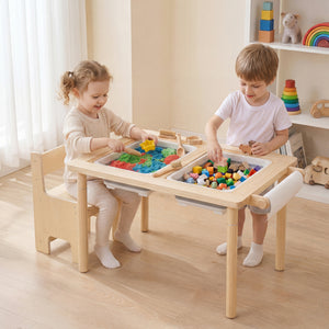 Kids Sensory Table Set with Adjustable Height and 2 Storage Bins-Natural view 2