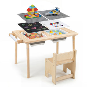 Kids Sensory Table Set with Adjustable Height and 2 Storage Bins-Natural view 4