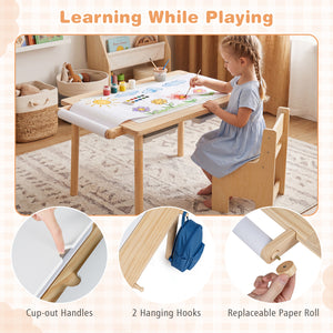 Kids Sensory Table Set with Adjustable Height and 2 Storage Bins-Natural view 7
