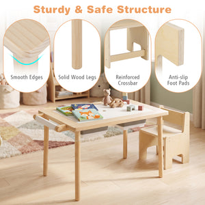 Kids Sensory Table Set with Adjustable Height and 2 Storage Bins-Natural view 9