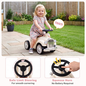 Kids Sit to Stand Vehicle with Working Steering Wheel and Under Seat Storage-White view 6
