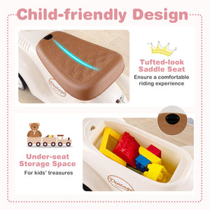 Kids Sit to Stand Vehicle with Working Steering Wheel and Under Seat Storage-White view 7