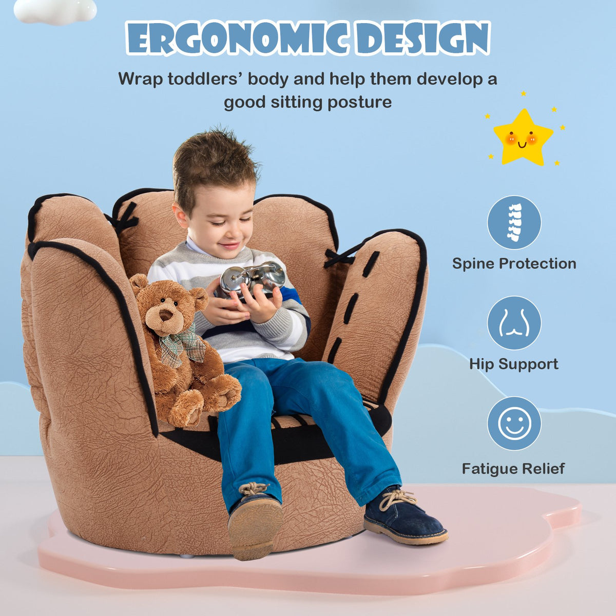 Household Five Fingers Baseball Glove Shaped Kids Leisure Upholstered Sofa view 7