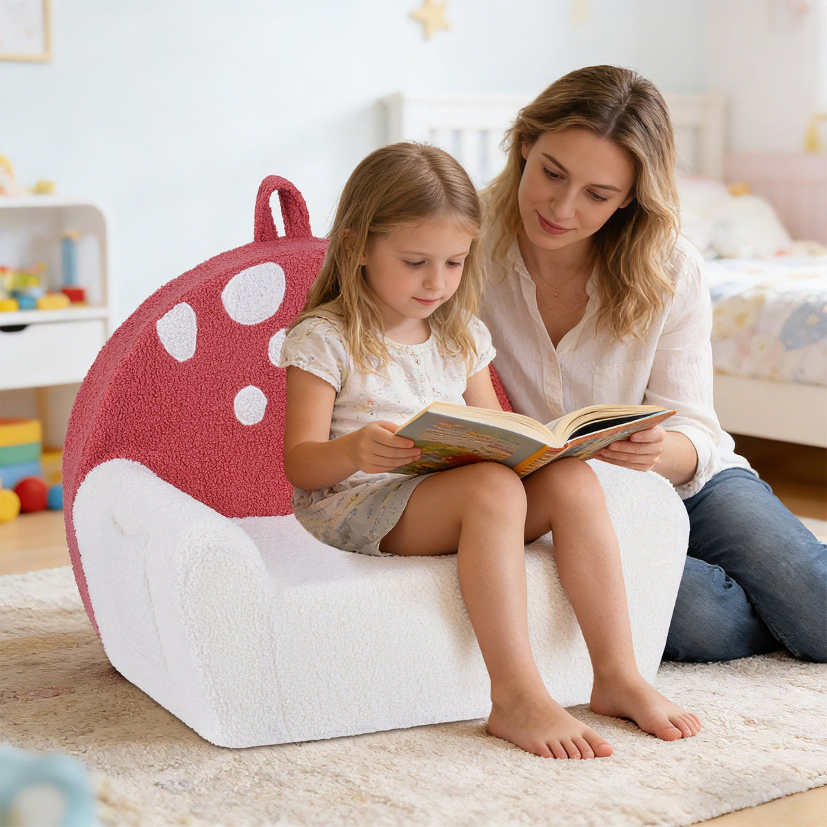 Kids Sofa Toddler Foam Couch with Soft Fleece Fabric Cover-Beige & Red view 2