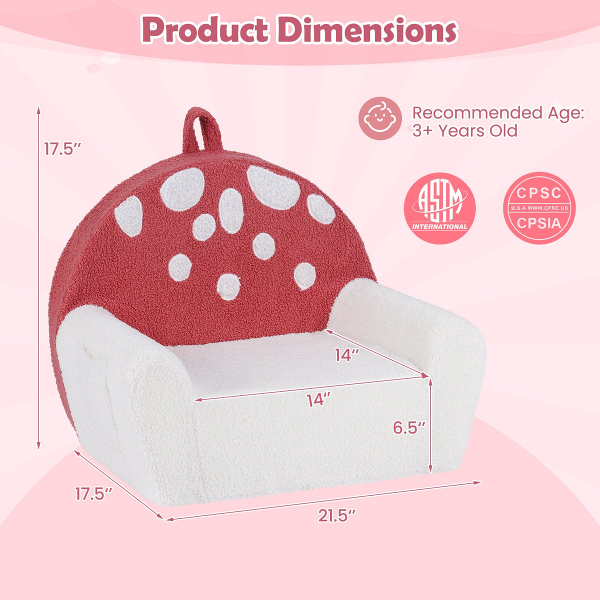 Kids Sofa Toddler Foam Couch with Soft Fleece Fabric Cover-Beige & Red view 4