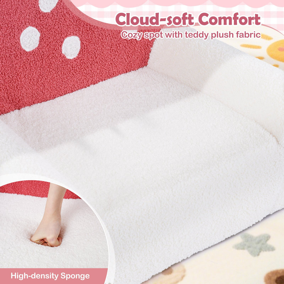 Kids Sofa Toddler Foam Couch with Soft Fleece Fabric Cover-Beige & Red view 5