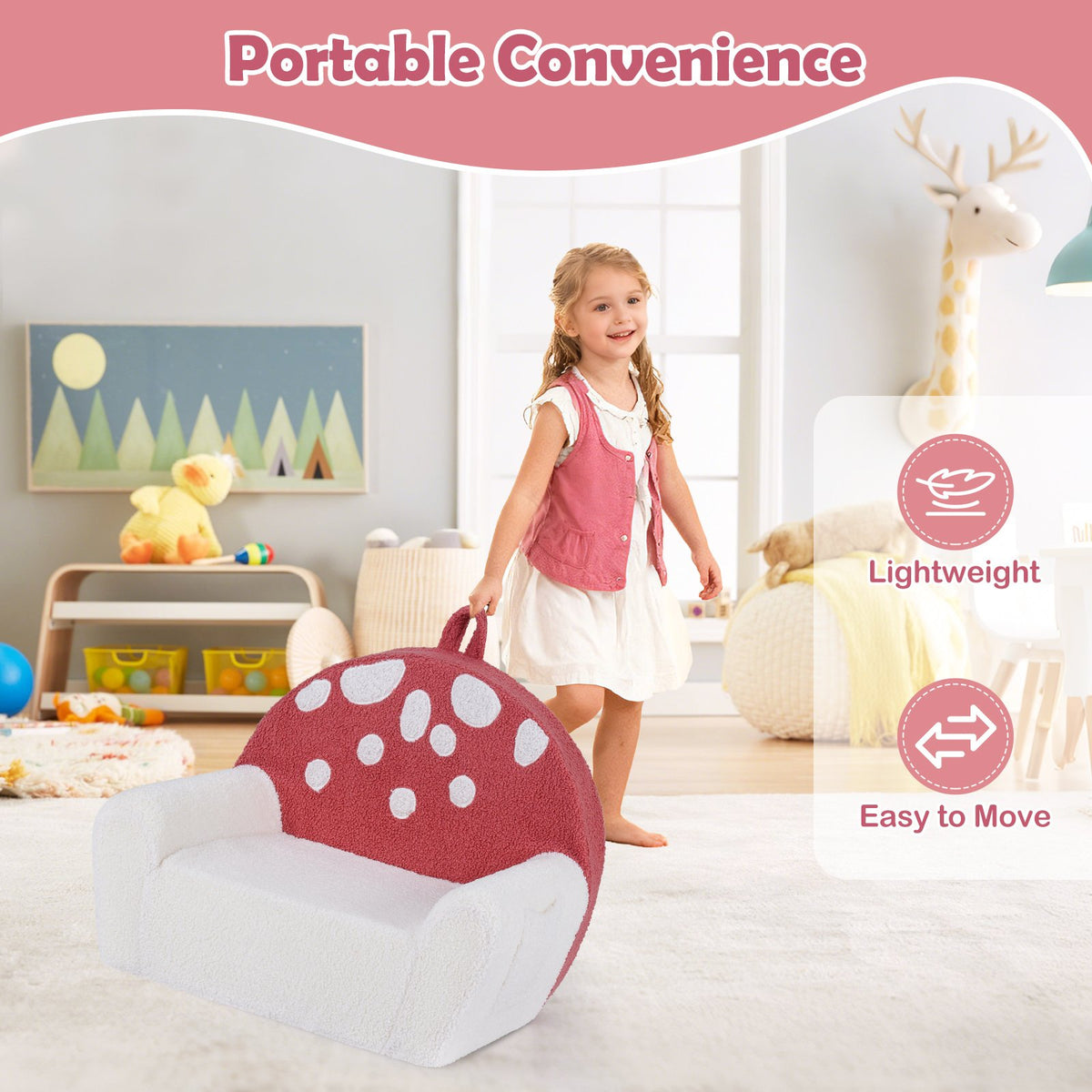 Kids Sofa Toddler Foam Couch with Soft Fleece Fabric Cover-Beige & Red view 7