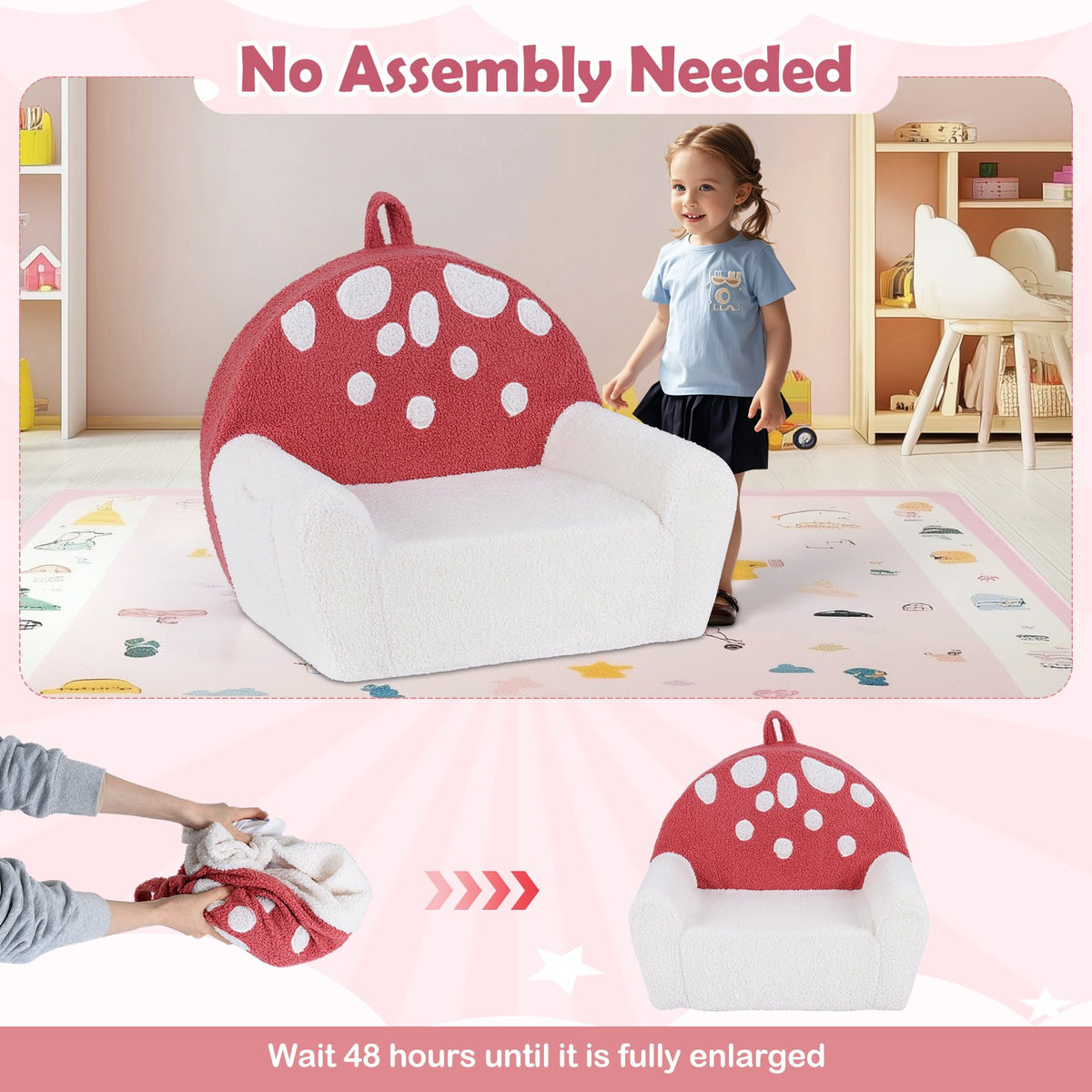 Kids Sofa Toddler Foam Couch with Soft Fleece Fabric Cover-Beige & Red view 8