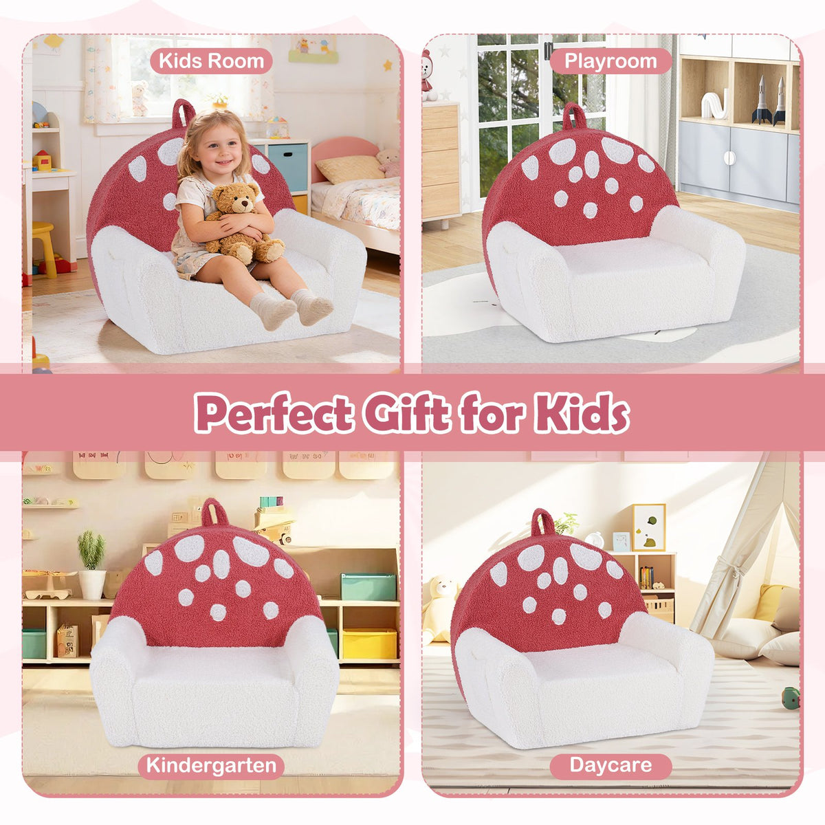 Kids Sofa Toddler Foam Couch with Soft Fleece Fabric Cover-Beige & Red view 9