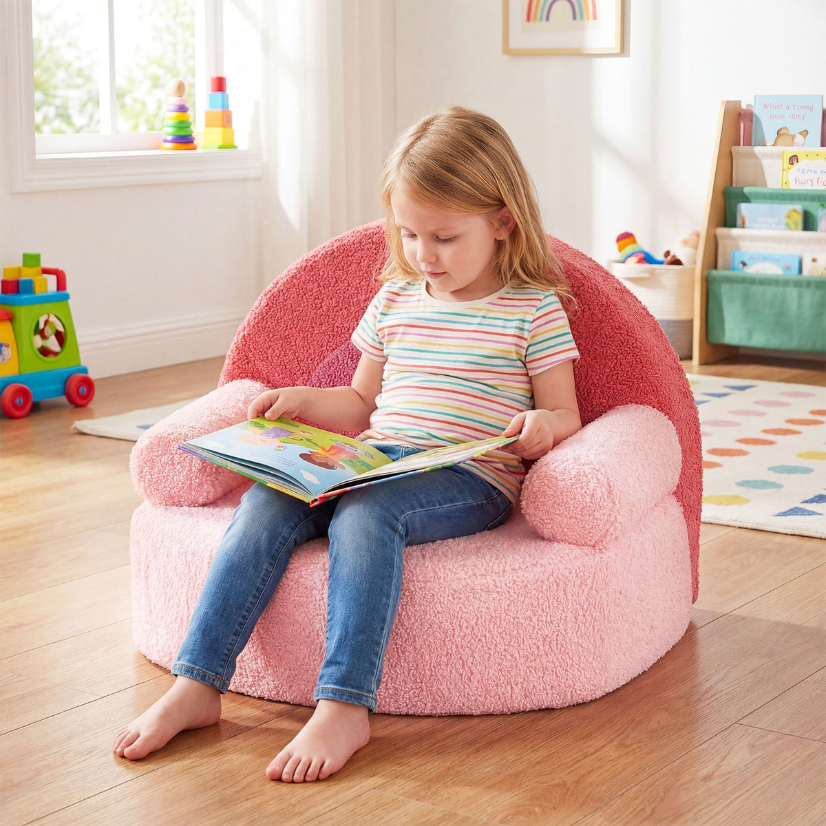 Kids Sofa Toddler Foam Couch with Soft Fleece Fabric Cover-Pink view 2