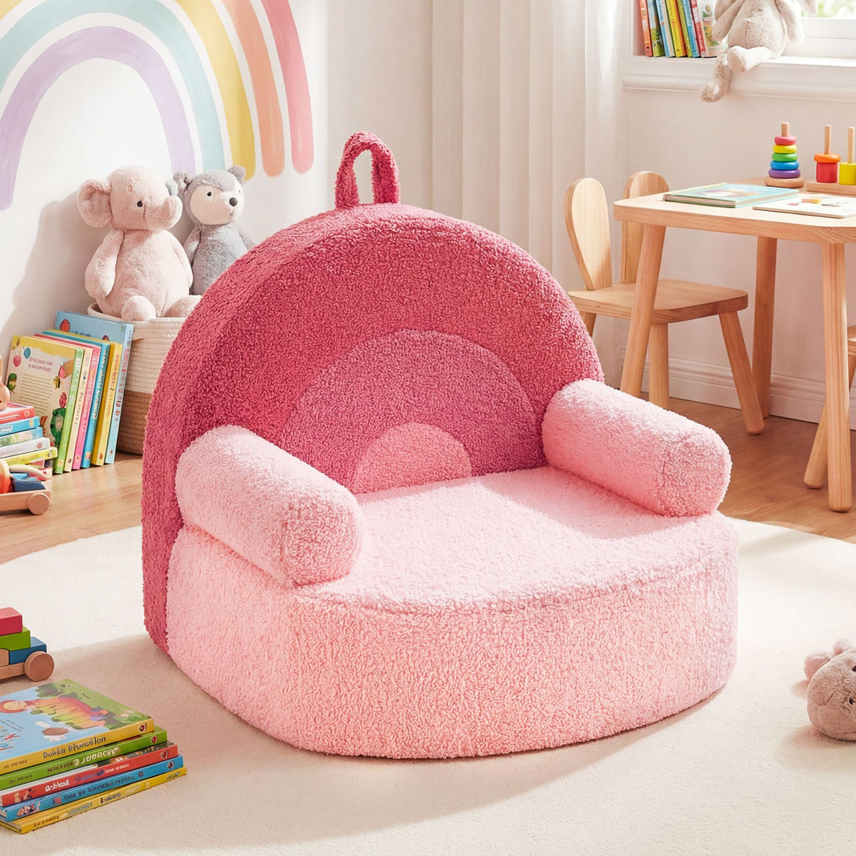 Kids Sofa Toddler Foam Couch with Soft Fleece Fabric Cover-Pink view 3