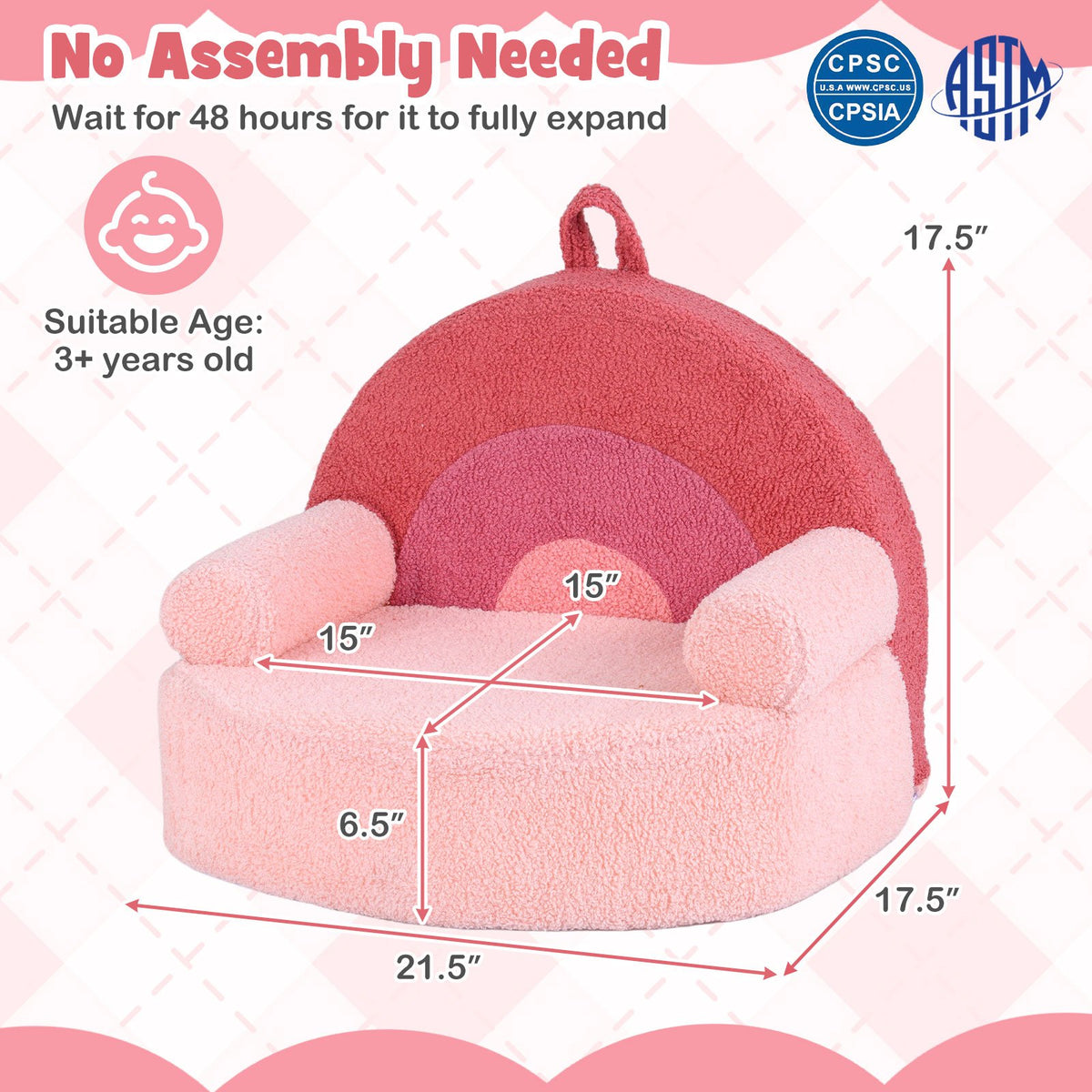 Kids Sofa Toddler Foam Couch with Soft Fleece Fabric Cover-Pink view 4