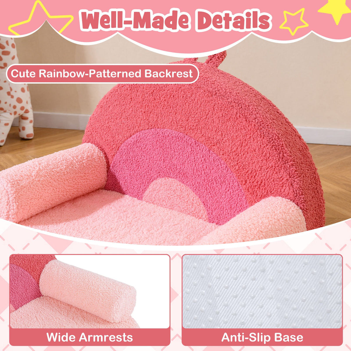 Kids Sofa Toddler Foam Couch with Soft Fleece Fabric Cover-Pink view 8
