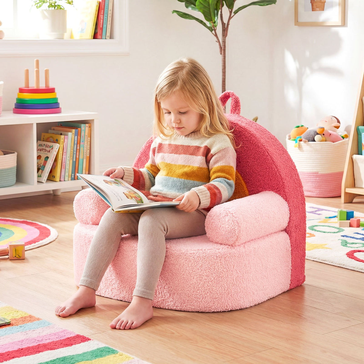 Kids Sofa Toddler Foam Couch with Soft Fleece Fabric Cover-Red view 2
