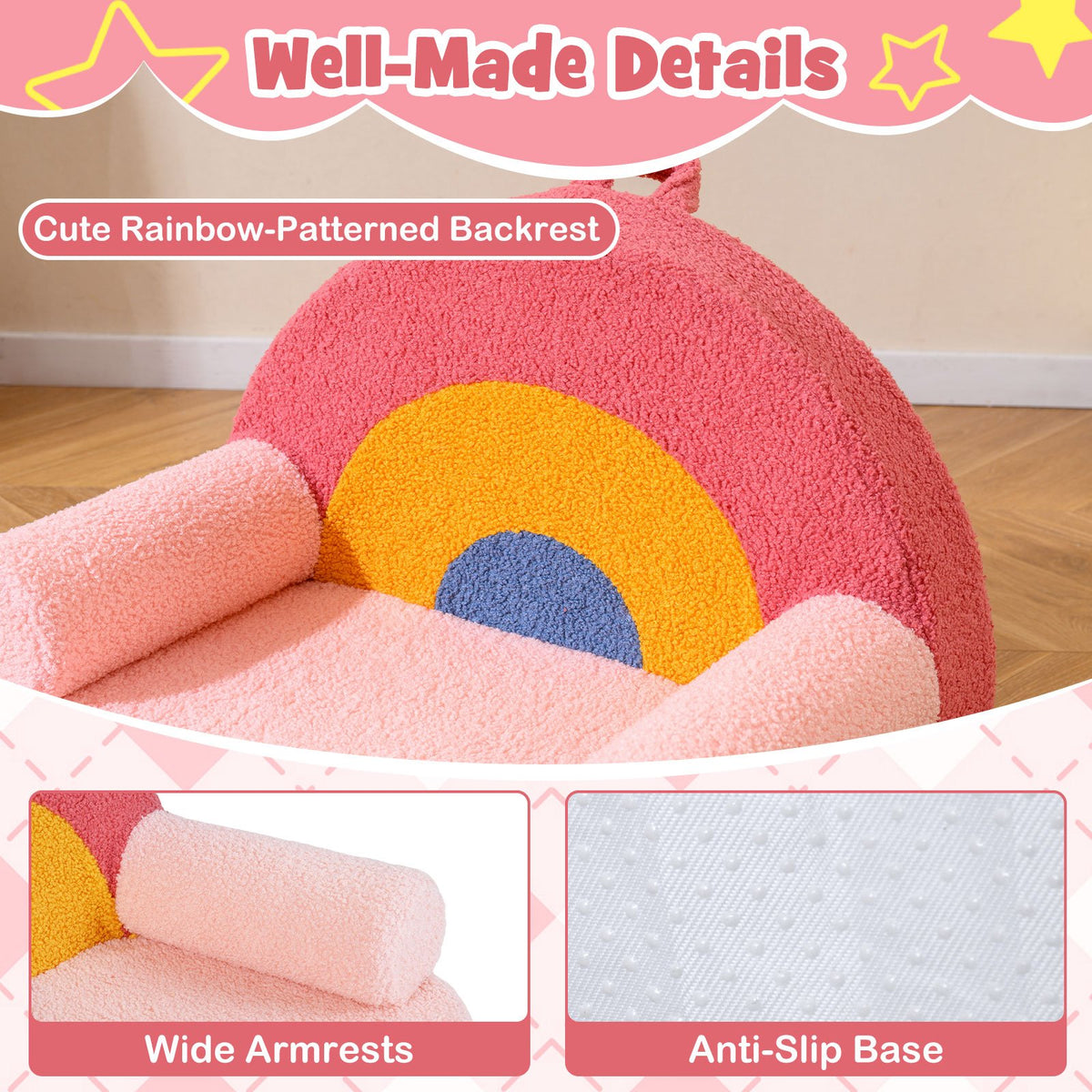 Kids Sofa Toddler Foam Couch with Soft Fleece Fabric Cover-Red view 8