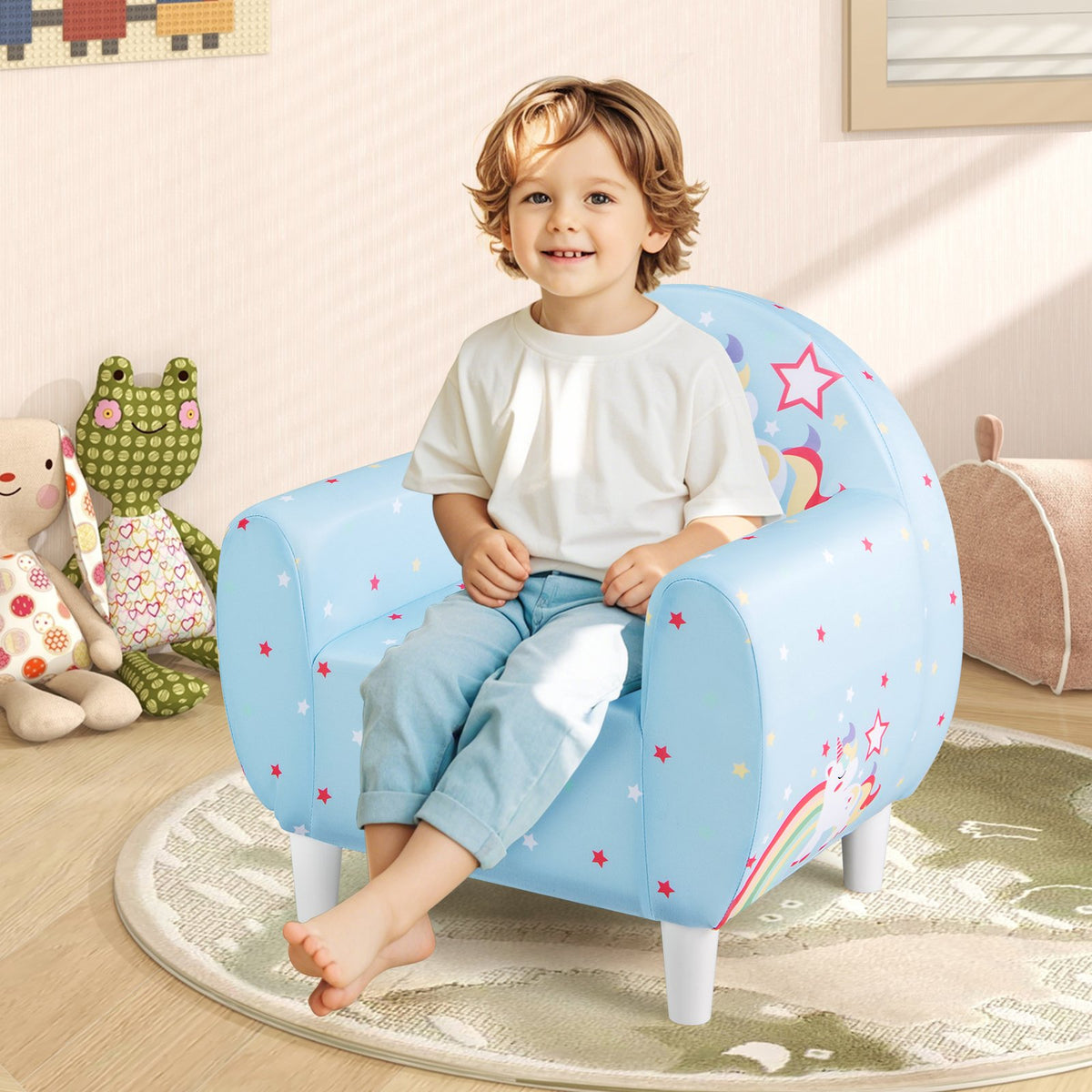 Kids Sofa with Breathable Spandex Fabric and High-density Sponge Filling for Boys and Girls-Blue view 2
