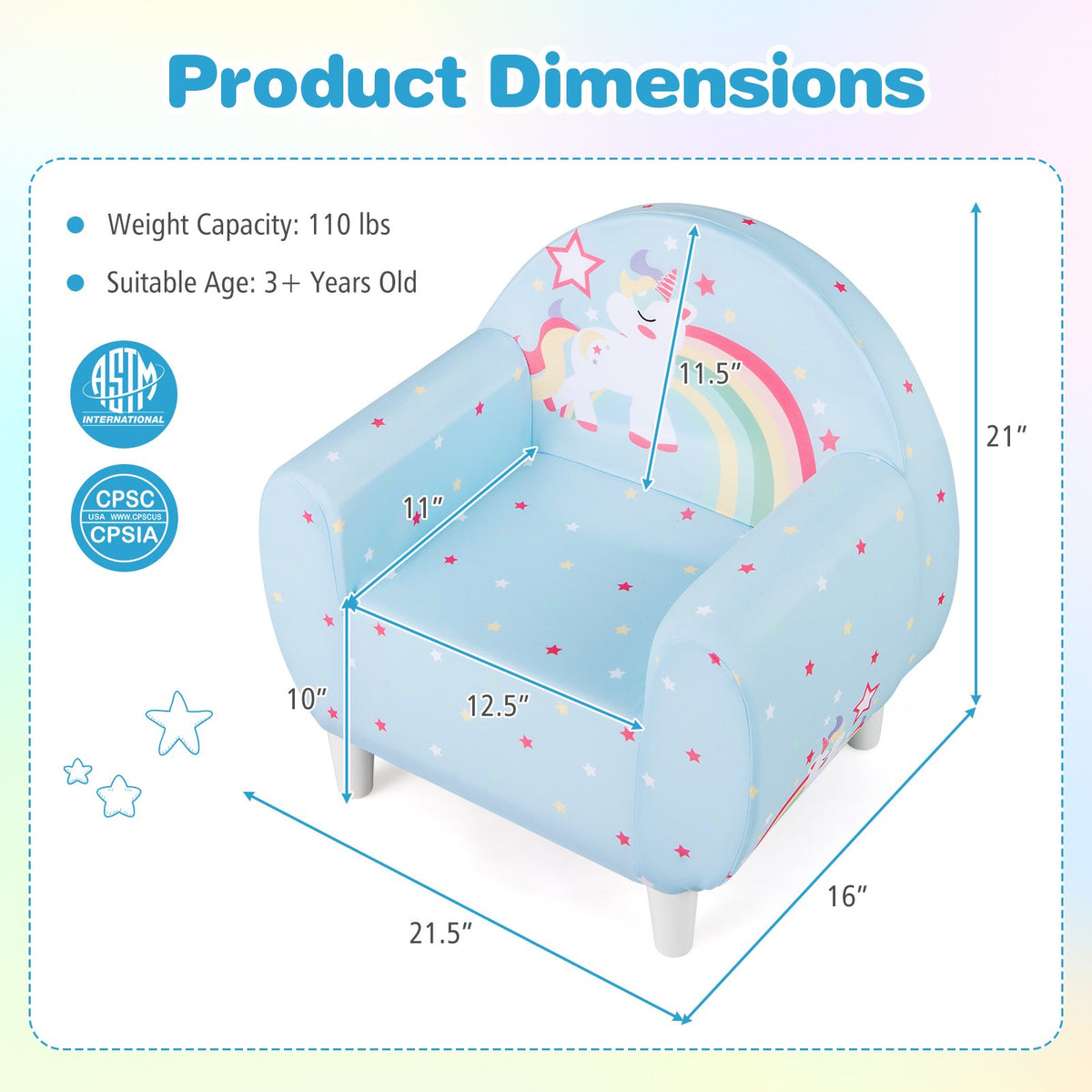 Kids Sofa with Breathable Spandex Fabric and High-density Sponge Filling for Boys and Girls-Blue view 5