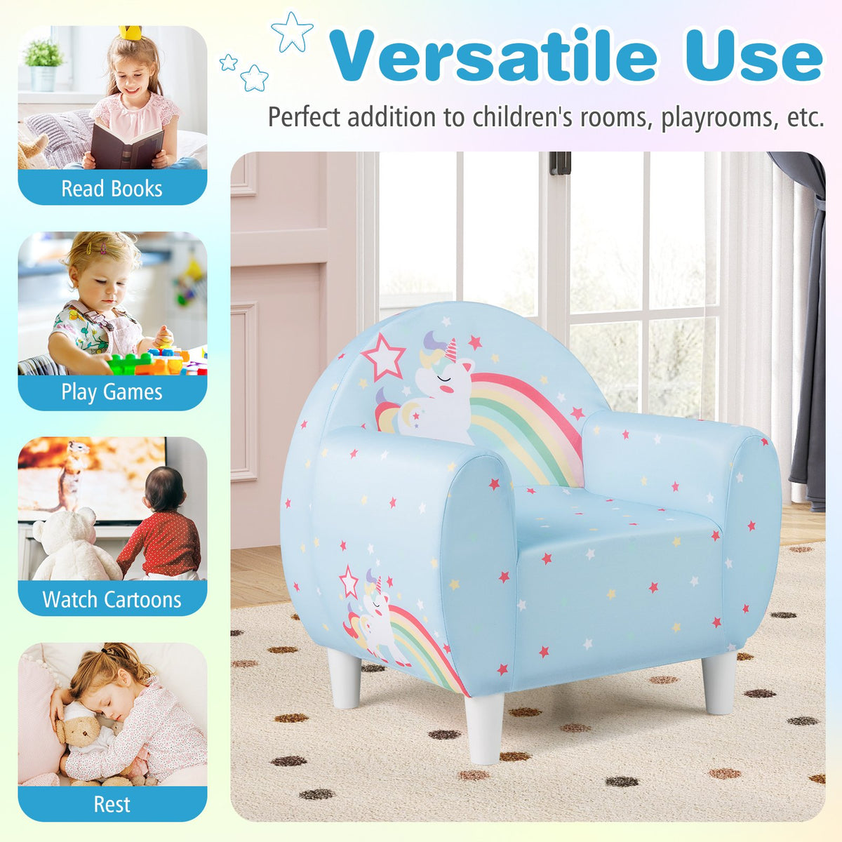 Kids Sofa with Breathable Spandex Fabric and High-density Sponge Filling for Boys and Girls-Blue view 9