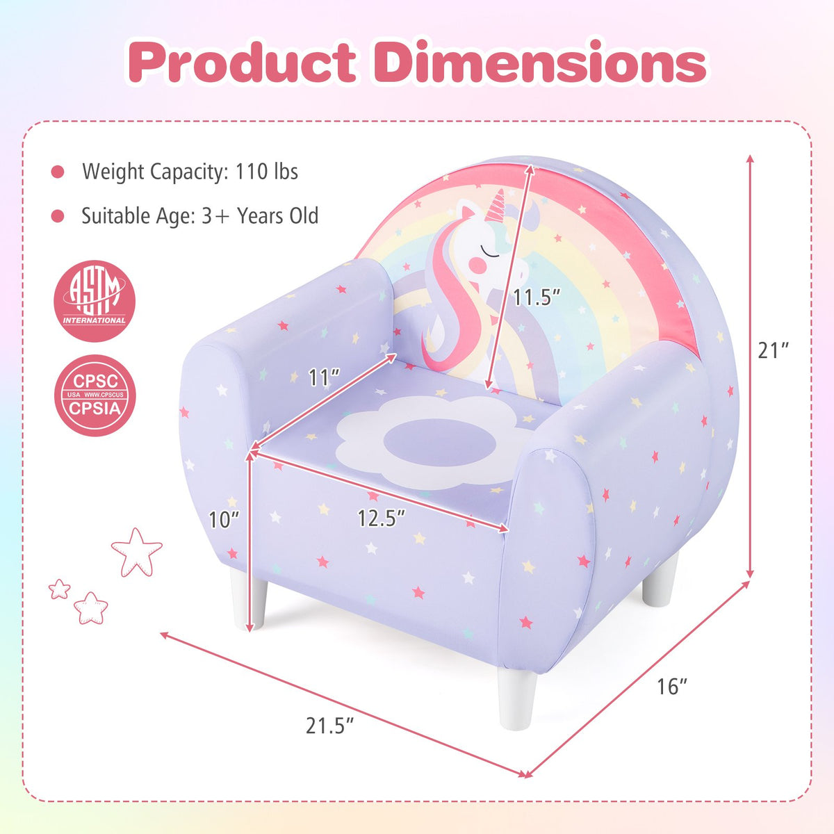 Kids Sofa with Breathable Spandex Fabric and High-density Sponge Filling for Boys and Girls-Purple view 5
