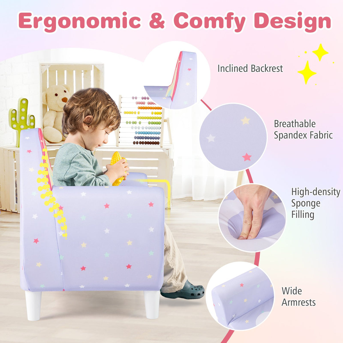 Kids Sofa with Breathable Spandex Fabric and High-density Sponge Filling for Boys and Girls-Purple view 7