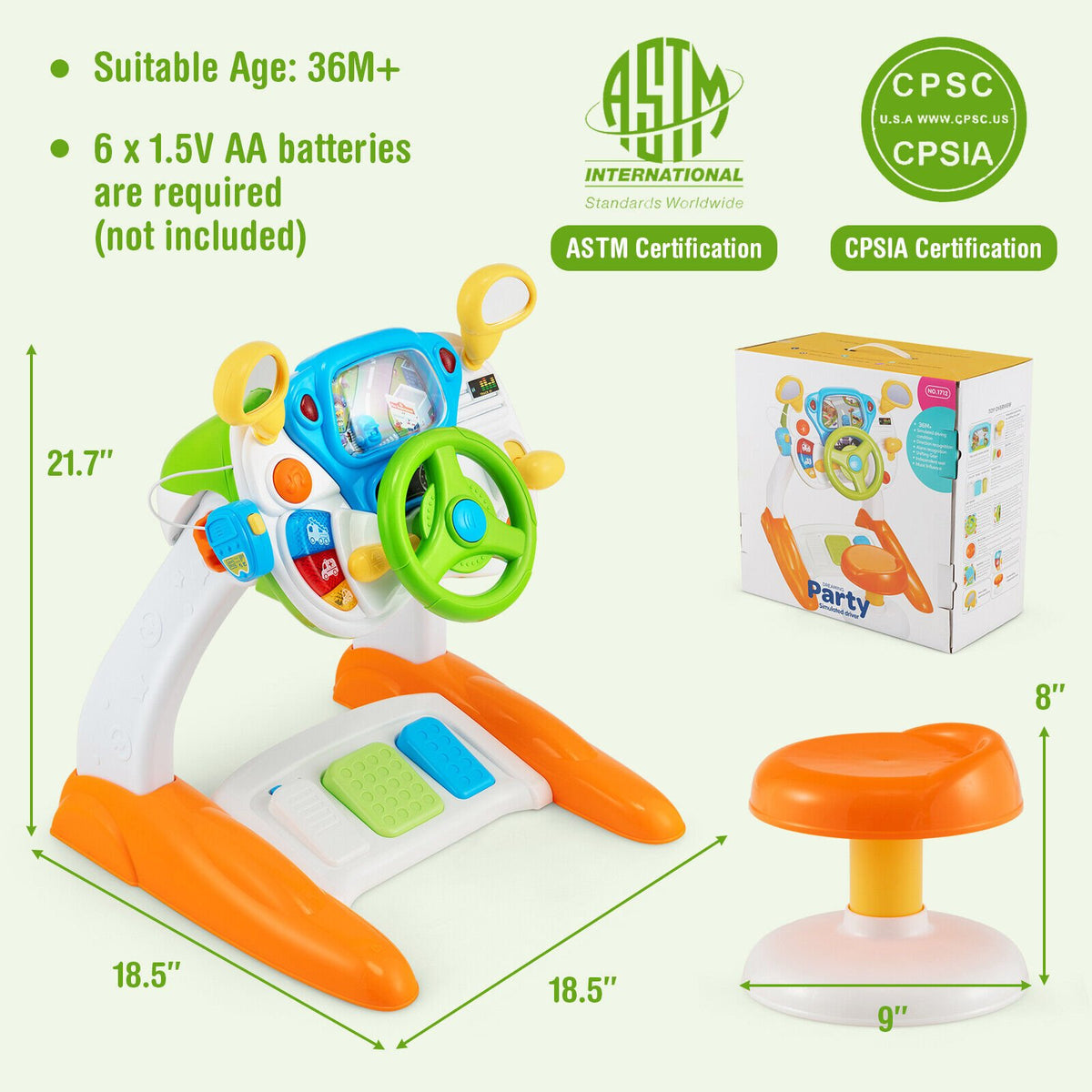 Kids Steering Wheel Pretend Play Toy Set with Lights and Sounds view 6
