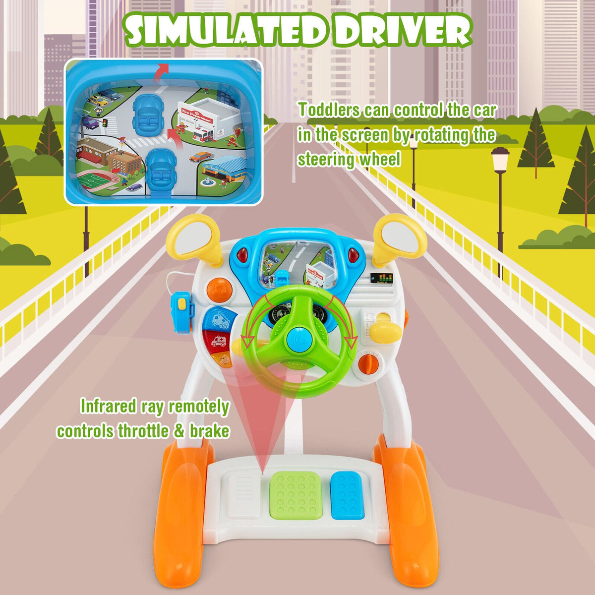 Kids Steering Wheel Pretend Play Toy Set with Lights and Sounds view 9