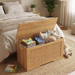 Kids Storage Bench 40 Inch Toy Box with Flip Top and Handles-Natural view 2
