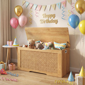 Kids Storage Bench 40 Inch Toy Box with Flip Top and Handles-Natural view 3