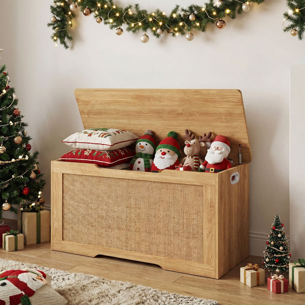 Kids Storage Bench 40 Inch Toy Box with Flip Top and Handles-Natural view 5