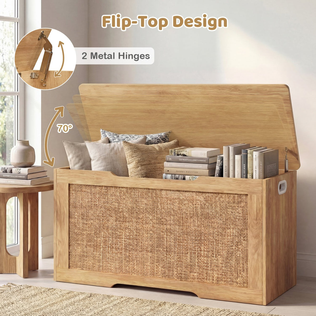 Kids Storage Bench 40 Inch Toy Box with Flip Top and Handles-Natural view 7