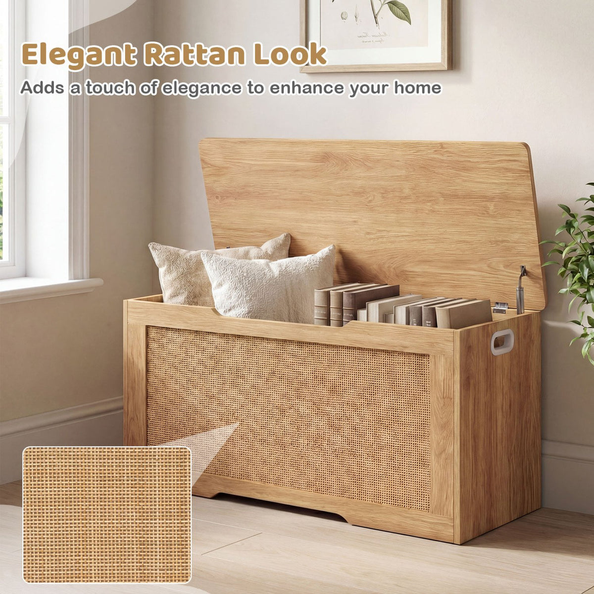 Kids Storage Bench 40 Inch Toy Box with Flip Top and Handles-Natural view 9