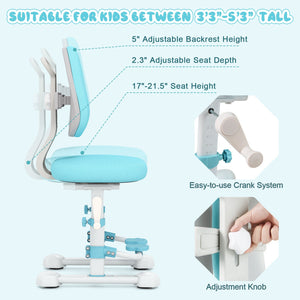 Kids Study Chair with Adjustable Double Backrest and Footrest-Blue view 7